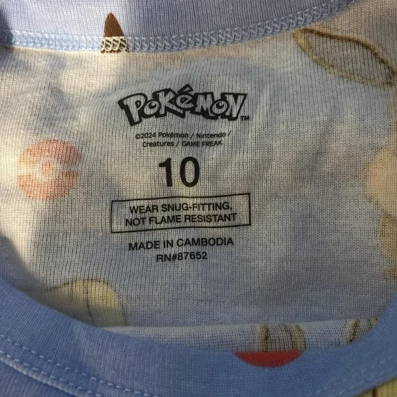 Blue and White Pikachu and Eevee Kids Shirt Pajamas Size 10 New With Tags - Picture 4 of 4